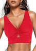 Women's Cropped Tankini Top Bow Knot Cut out Ruched Bikini