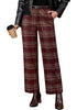 Wine Red & Khaki Plaid Palazzo Pants Women High Waist Wide Leg Trousers with Pockets Comfort Fall Winter Vintage Office