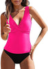 Tankini Tops for Women Deep V Neck Front Ruched  Swimwear with Adjustable Wide Straps