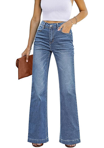 Bay Blue Mid-Waisted Stretchable Straight Leg Denim Jeans