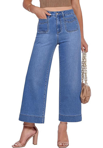 Women's High Waisted Wide Leg Cropped Denim Jeans Fashion Casual Jeans