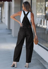 LookbookStore Women's Washed Black Denim Overalls Baggy Barrel Leg Stretchy Bib Jumpsuit Adjustable Straps Casual Fit