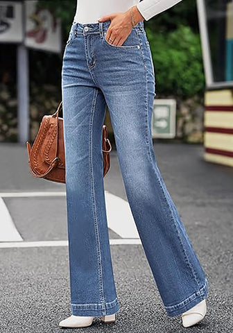 Bay Blue Mid-Waisted Stretchable Straight Leg Denim Jeans