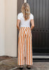 Women's Fashion High Waist Wide Leg Loose Fit Orange White Striped Denim Jeans