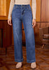 Timeless Blue Women's High Waisted Wide Leg Jeans with Comfort Stretch and Functional Pockets