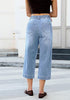 Casual Capri Jeans for Women Wide Leg Elastic Drawstring Waist Cropped Denim Trousers