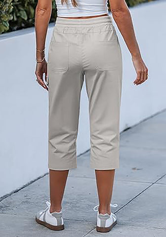 Women's Stretchy High Elastic Waist Wearable Tapered Short Cargo Capri Pants