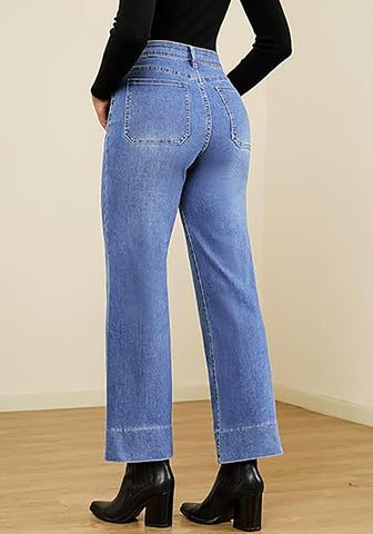 Lookbook Store  Women's All Season High Rise Wide Leg Jeans with Four Pockets Multi Occasion Wear