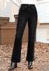 Washed Black Women's High Waisted Flared Jeans Rhinestone Side Stripes Comfort Stretch Functional Pockets