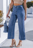 Women's High Waisted Wide Leg Cropped Denim Pants Rolled Cuff Casual Daily Wear Versatile Styling