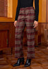 Wine Red & Khaki Plaid Palazzo Pants Women High Waist Wide Leg Trousers with Pockets Comfort Fall Winter Vintage Office
