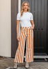 Women's Fashion High Waist Wide Leg Loose Fit Orange White Striped Denim Jeans