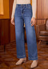 Timeless Blue Women's High Waisted Wide Leg Jeans with Comfort Stretch and Functional Pockets