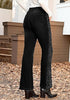 Washed Black Women's High Waisted Flared Jeans Rhinestone Side Stripes Comfort Stretch Functional Pockets
