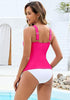 High Stretch One Piece Swimsuit Tie Front Keyhole Sleeveless Tank Style Swimwear