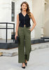 Women's High Waisted Wide Leg Soft Twill Pants Relaxed Fit Patch Pocket Trousers