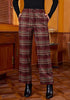 Wine Red & Khaki Plaid Palazzo Pants Women High Waist Wide Leg Trousers with Pockets Comfort Fall Winter Vintage Office