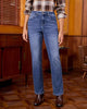 Timeless Blue High Waist Denim Pants Straight Leg Comfort Stretch Jeans Full Length Jeans with Pockets Casual