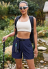 LookbookStore High Rise Navy Blue Women's Cargo Shorts, Mid-Thigh Quick Dry Hiking Shorts with Belt & Zipper Pockets