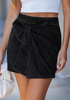 LookbookStore True Black High Waist Jean Skorts for Women, Bow Decor Stretch Denim Mini Skirt with Built-in Shorts, Casual Country Concert Wear
