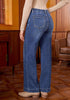 Timeless Blue Women's High Waisted Wide Leg Jeans with Comfort Stretch and Functional Pockets
