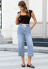 Casual Capri Jeans for Women Wide Leg Elastic Drawstring Waist Cropped Denim Trousers