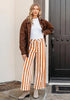 Women's Fashion High Waist Wide Leg Loose Fit Orange White Striped Denim Jeans