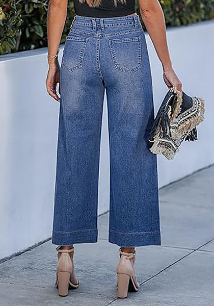 Women's High Waisted Wide Leg Cropped Denim Jeans Fashion Casual Jeans