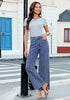 High Waisted Striped Wide Leg Jeans for Women Vintage Denim Loose Fit Casual Pants