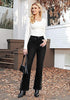 Washed Black Women's High Waisted Flared Jeans Rhinestone Side Stripes Comfort Stretch Functional Pockets