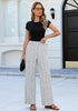 Women’s Striped Wide Leg Pants Causal Elastic High Waist Full Length Trousers with Pockets