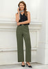 Women's High Waisted Wide Leg Soft Twill Pants Relaxed Fit Patch Pocket Trousers