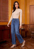 Timeless Blue Women's High Waisted Wide Leg Jeans with Comfort Stretch and Functional Pockets
