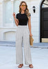 Women’s Striped Wide Leg Pants Causal Elastic High Waist Full Length Trousers with Pockets