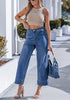 Women's High Waisted Wide Leg Cropped Denim Pants Rolled Cuff Casual Daily Wear Versatile Styling