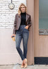 Vintage Sapphire Blue High Waist Skinny Jeans with Elastic Waistband for Women Stretch Denim Functional Pockets Comfort Fit Jeggings