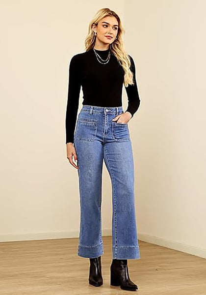 Lookbook Store  Women's All Season High Rise Wide Leg Jeans with Four Pockets Multi Occasion Wear