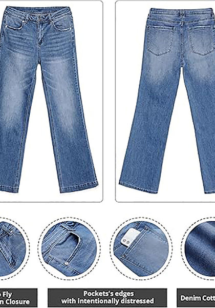 Bay Blue Mid-Waisted Stretchable Straight Leg Denim Jeans
