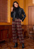 Wine Red & Khaki Plaid Palazzo Pants Women High Waist Wide Leg Trousers with Pockets Comfort Fall Winter Vintage Office