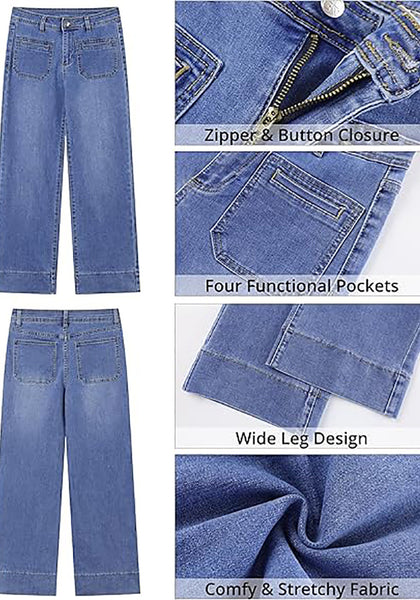 Lookbook Store  Women's All Season High Rise Wide Leg Jeans with Four Pockets Multi Occasion Wear