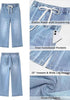 Casual Capri Jeans for Women Wide Leg Elastic Drawstring Waist Cropped Denim Trousers