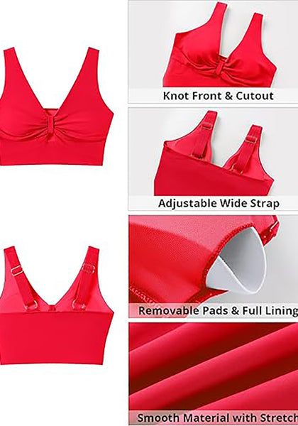 Women's Cropped Tankini Top Bow Knot Cut out Ruched Bikini