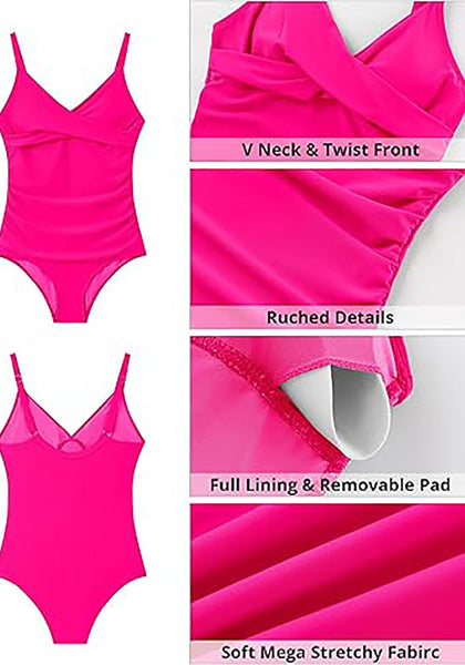 One Piece Swimsuit for Women Front Crisscross Ruched Adjustable Straps Padded Cups Swimming Suits