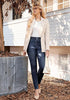 Vintage Sapphire Blue High Waist Skinny Jeans with Elastic Waistband for Women Stretch Denim Functional Pockets Comfort Fit Jeggings