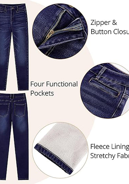 Women's High Waisted Indigo Skyblue Skinny Fleece Lined Denim Jeans