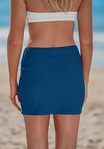 LookbookStore Women Blue Sapphire High Waisted Swim Skirt Tummy Control Side Slit Elastic Quick Dry Swim Cover Up