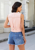 LookbookStore Women Candy Pink Casual Sleeveless Denim Vest Button Down Braided Adjustable Waist Western Jean Waistcoat
