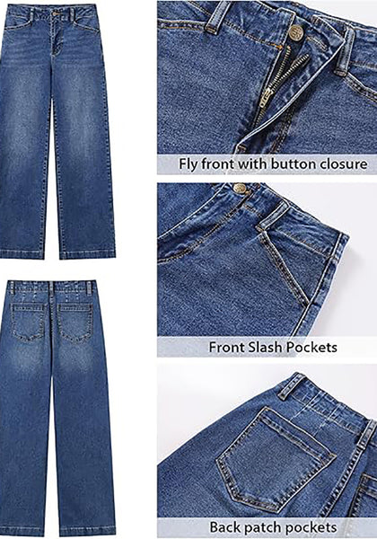 Timeless Blue Women's High Waisted Wide Leg Jeans with Comfort Stretch and Functional Pockets