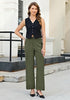Women's High Waisted Wide Leg Soft Twill Pants Relaxed Fit Patch Pocket Trousers