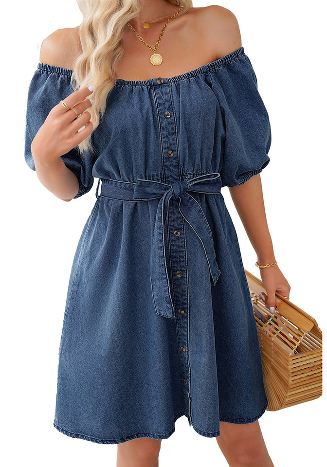 Off the shoulder clearance blue jean dress